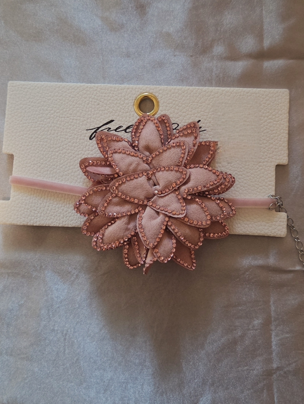 New Free People Dust Till Dawn Choker Necklace Pink Rhinestone Flower